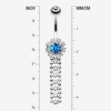 Detail View 1 of Wonder Sparkle Falls Chandelier Belly Button Ring-Clear Gem/Capri Blue